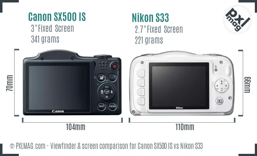 Canon SX500 IS vs Nikon S33 Screen and Viewfinder comparison