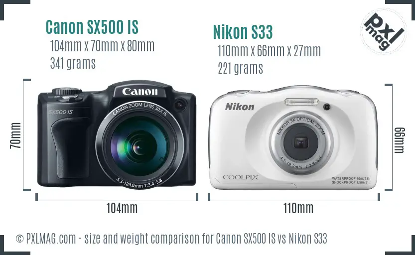 Canon SX500 IS vs Nikon S33 size comparison