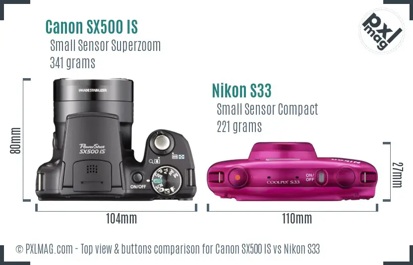 Canon SX500 IS vs Nikon S33 top view buttons comparison