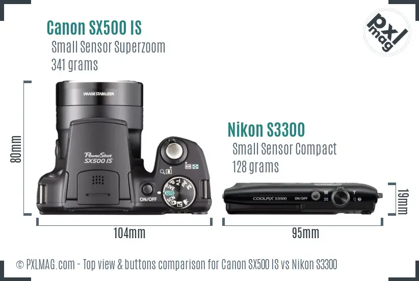 Canon SX500 IS vs Nikon S3300 top view buttons comparison