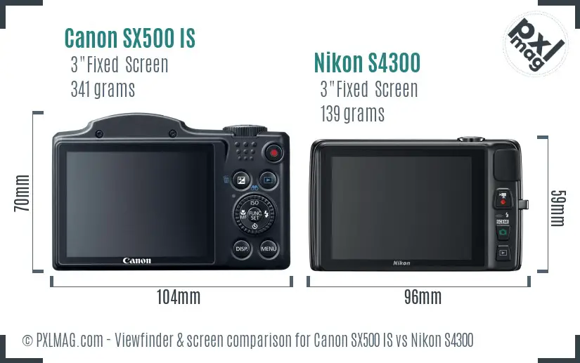 Canon SX500 IS vs Nikon S4300 Screen and Viewfinder comparison