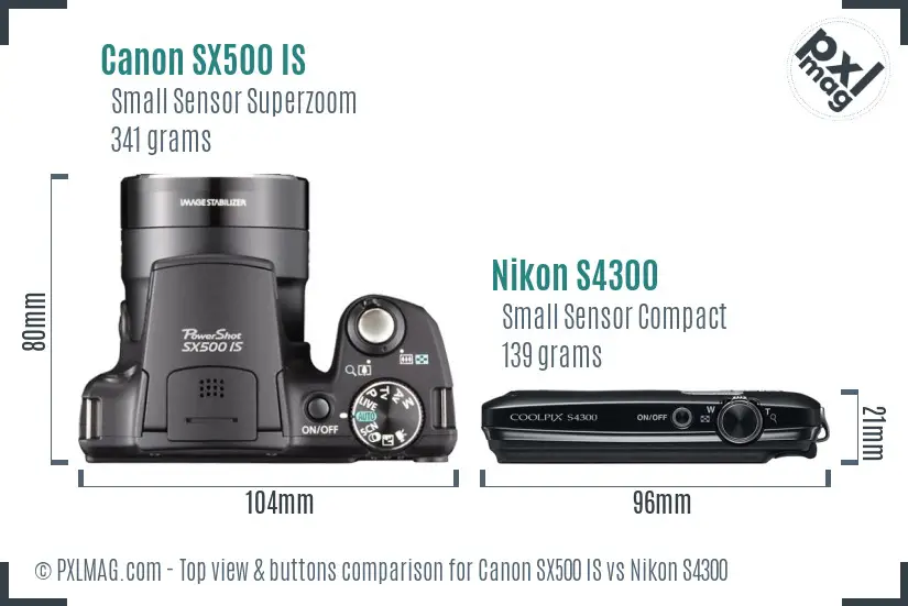 Canon SX500 IS vs Nikon S4300 top view buttons comparison