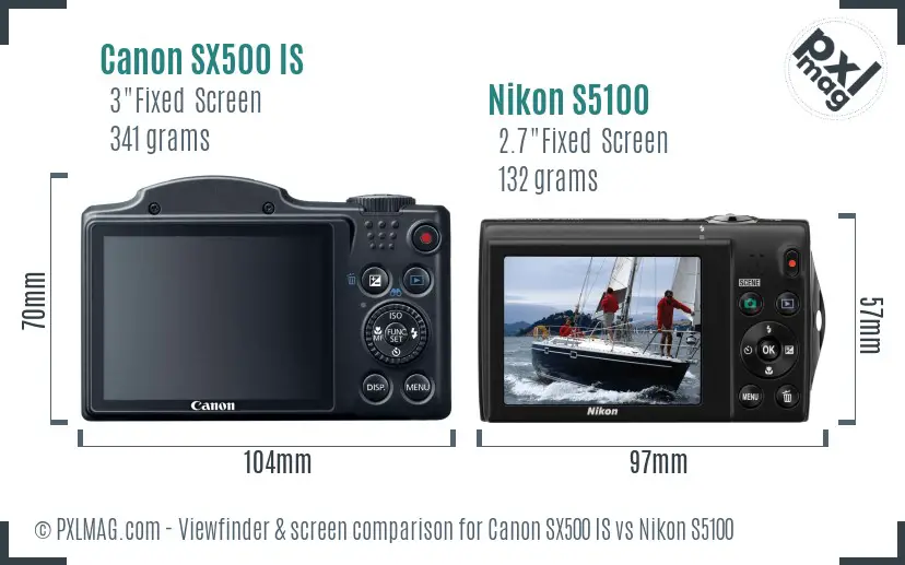 Canon SX500 IS vs Nikon S5100 Screen and Viewfinder comparison