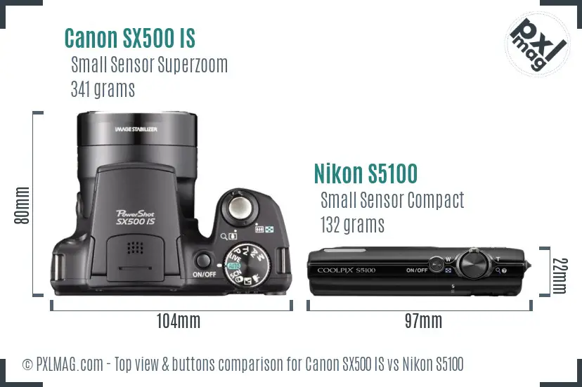 Canon SX500 IS vs Nikon S5100 top view buttons comparison
