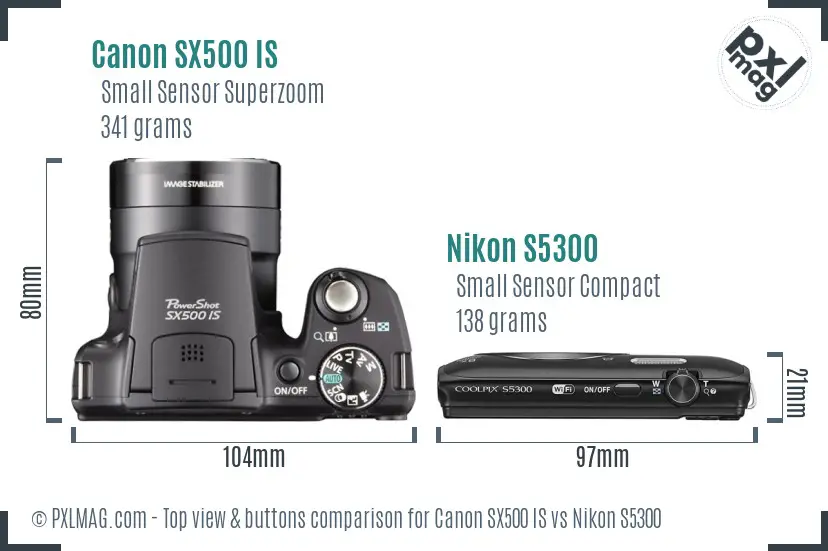 Canon SX500 IS vs Nikon S5300 top view buttons comparison