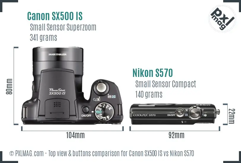 Canon SX500 IS vs Nikon S570 top view buttons comparison Canon SX500 IS vs Nikon S570 top view buttons comparison