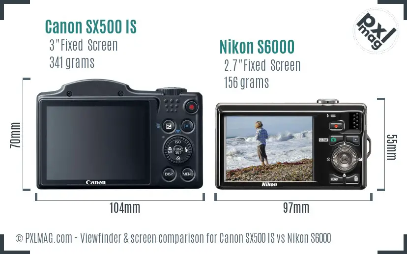 Canon SX500 IS vs Nikon S6000 Screen and Viewfinder comparison