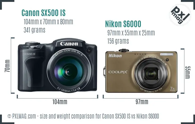 Canon SX500 IS vs Nikon S6000 size comparison Canon SX500 IS vs Nikon S6000 size comparison