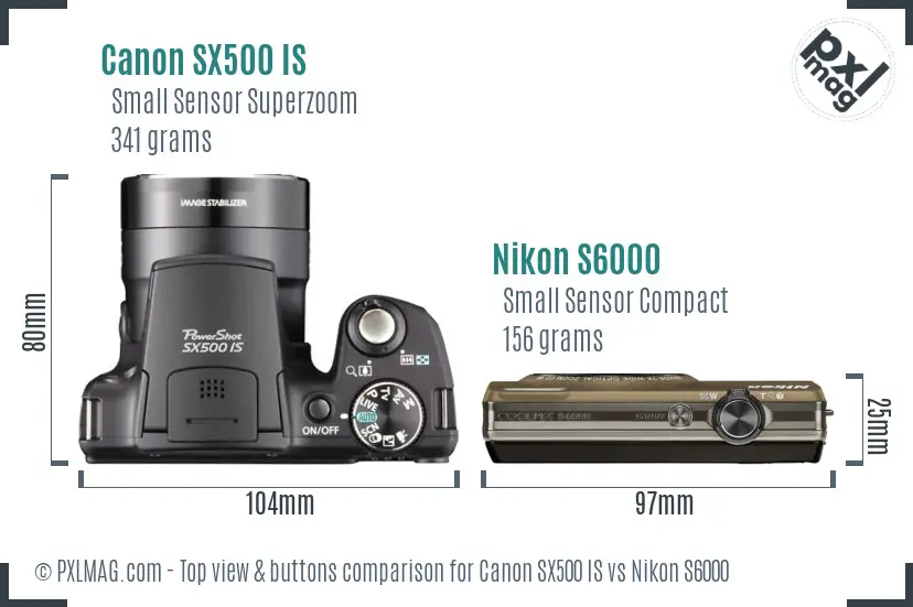 Canon SX500 IS vs Nikon S6000 top view buttons comparison