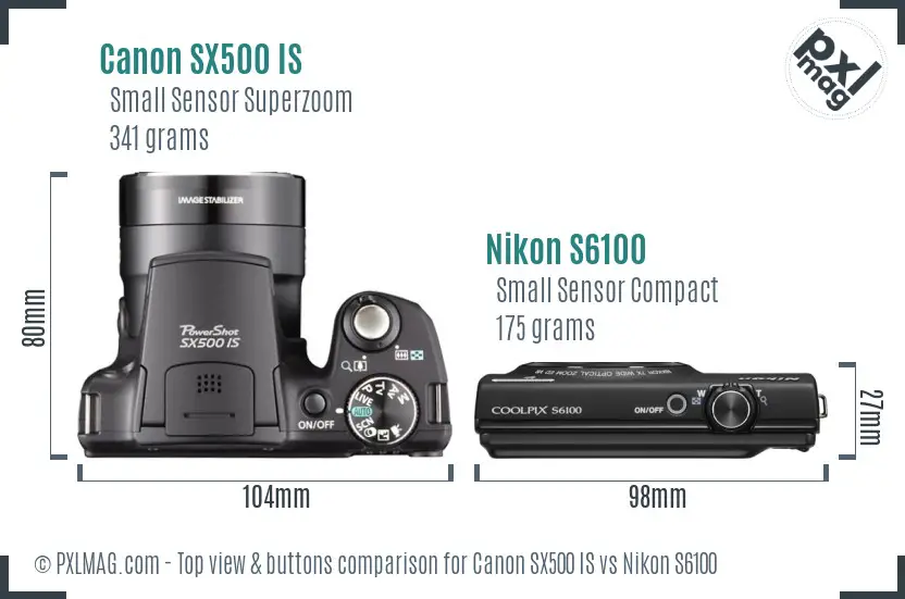 Canon SX500 IS vs Nikon S6100 top view buttons comparison