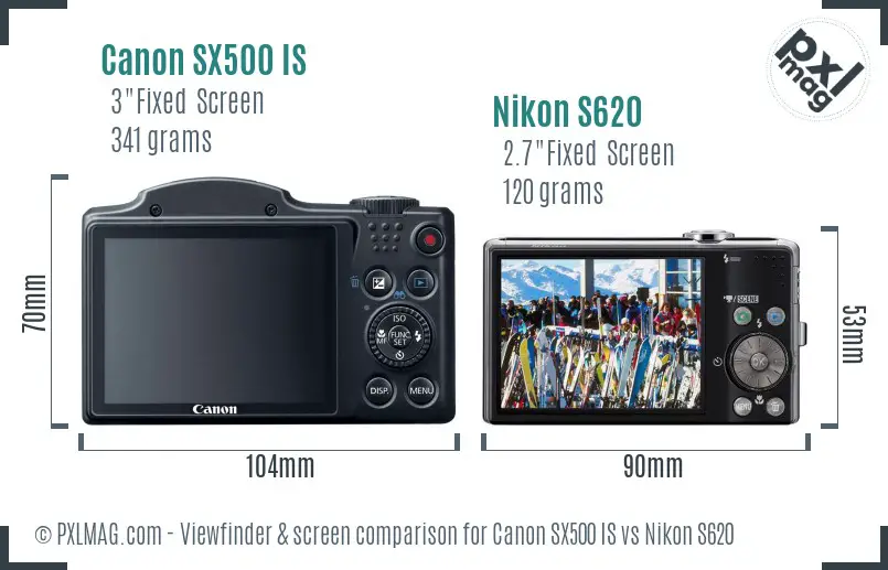 Canon SX500 IS vs Nikon S620 Screen and Viewfinder comparison
