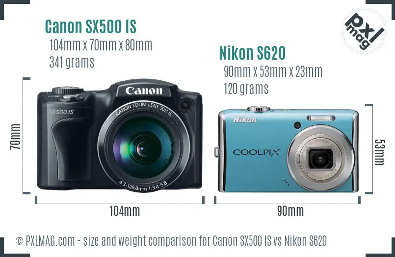 Canon SX500 IS vs Nikon S620 size comparison