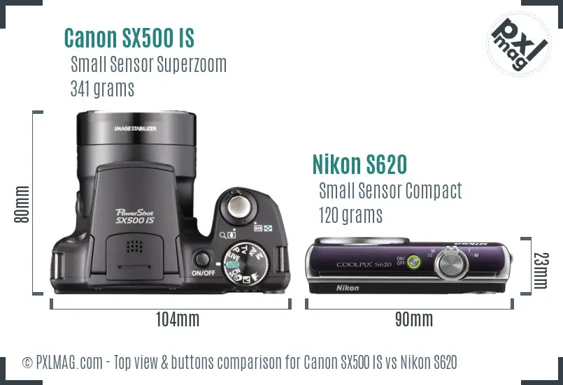 Canon SX500 IS vs Nikon S620 top view buttons comparison