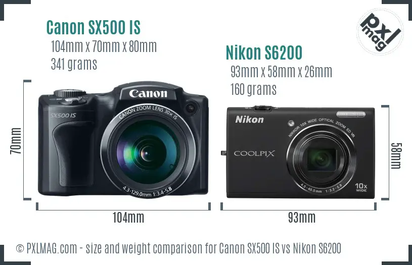 Canon SX500 IS vs Nikon S6200 size comparison