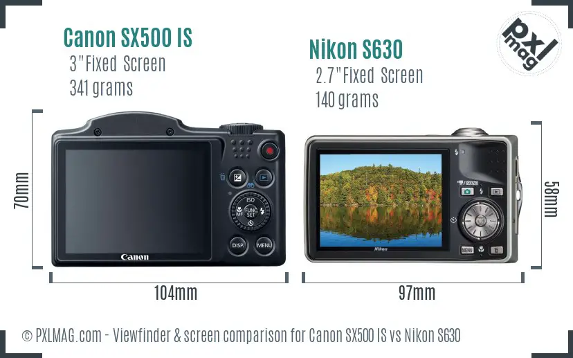 Canon SX500 IS vs Nikon S630 Screen and Viewfinder comparison