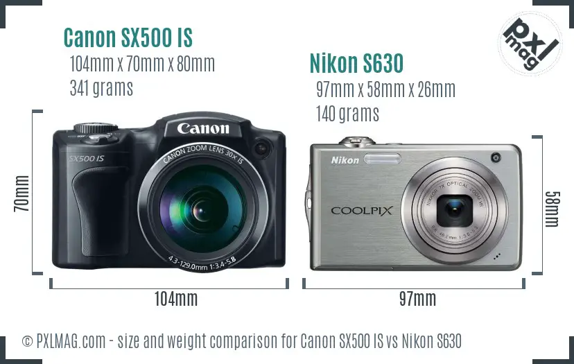 Canon SX500 IS vs Nikon S630 size comparison