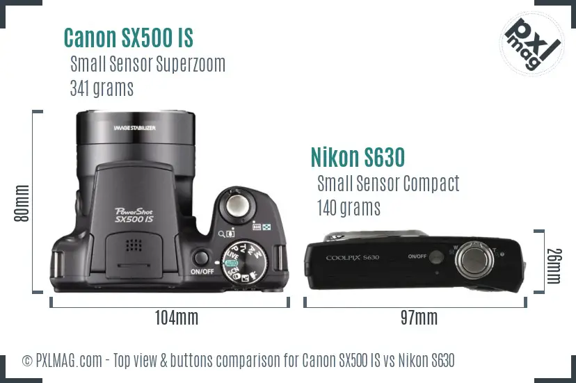 Canon SX500 IS vs Nikon S630 top view buttons comparison