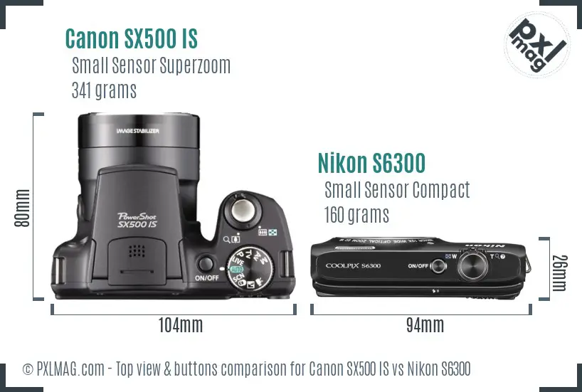 Canon SX500 IS vs Nikon S6300 top view buttons comparison