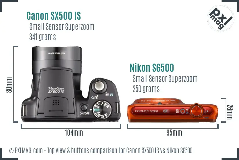 Canon SX500 IS vs Nikon S6500 top view buttons comparison Canon SX500 IS vs Nikon S6500 top view buttons comparison