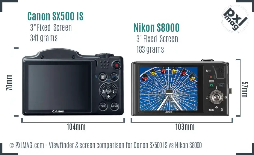 Canon SX500 IS vs Nikon S8000 Screen and Viewfinder comparison