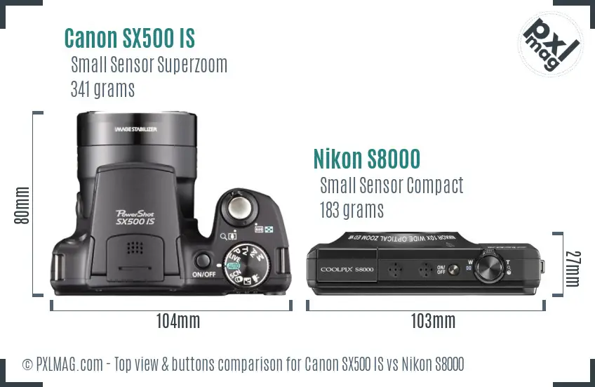 Canon SX500 IS vs Nikon S8000 top view buttons comparison