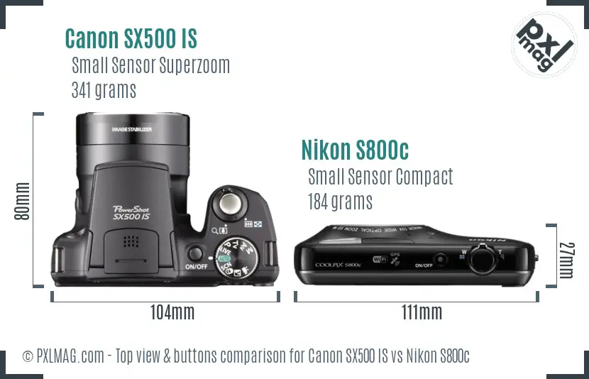 Canon SX500 IS vs Nikon S800c top view buttons comparison Canon SX500 IS vs Nikon S800c top view buttons comparison