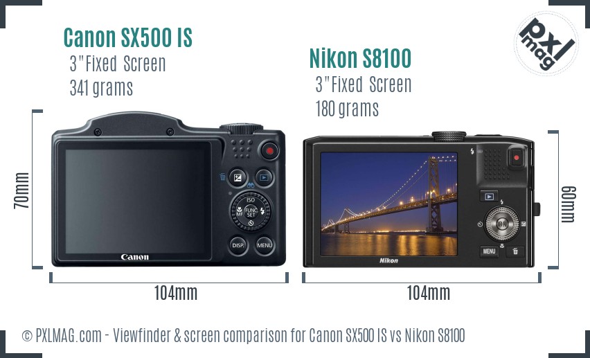 Canon SX500 IS vs Nikon S8100 Screen and Viewfinder comparison