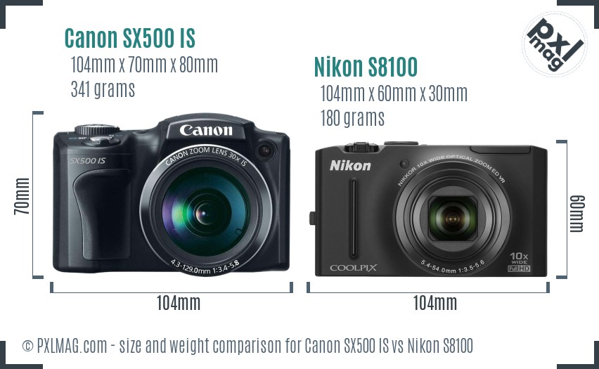 Canon SX500 IS vs Nikon S8100 size comparison