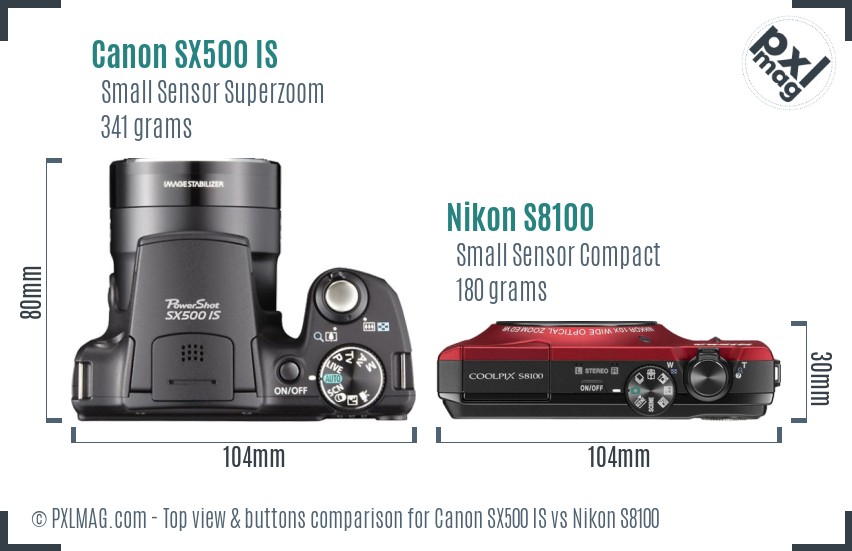 Canon SX500 IS vs Nikon S8100 top view buttons comparison