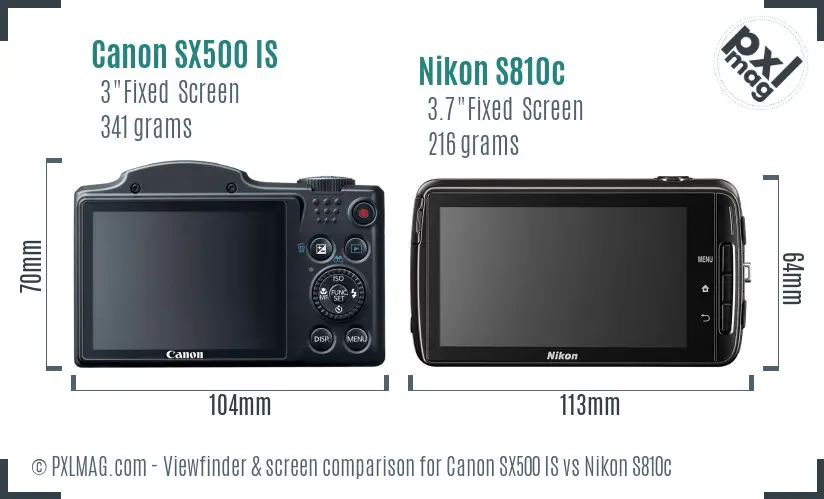 Canon SX500 IS vs Nikon S810c Screen and Viewfinder comparison