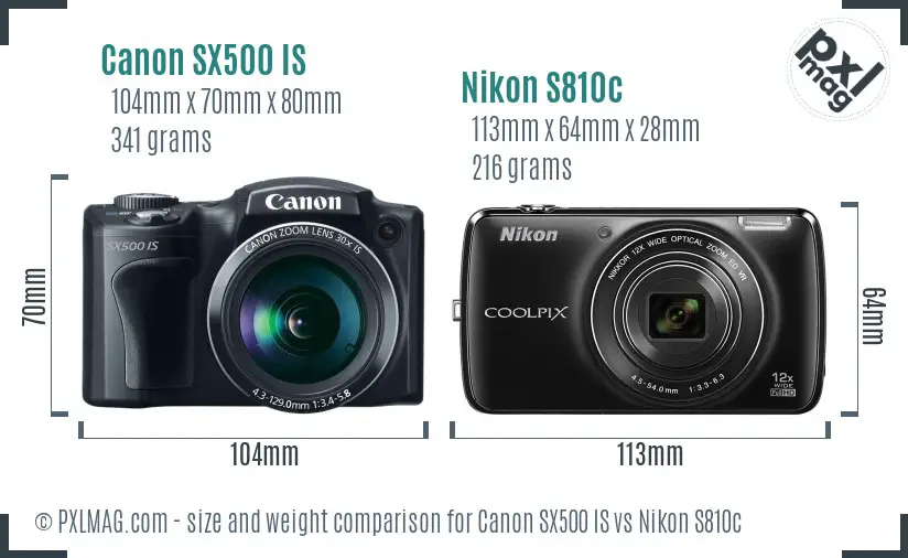 Canon SX500 IS vs Nikon S810c size comparison