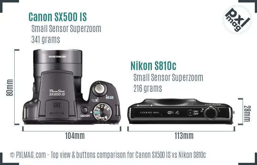 Canon SX500 IS vs Nikon S810c top view buttons comparison