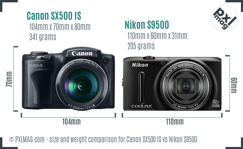Canon SX500 IS vs Nikon S9500 size comparison