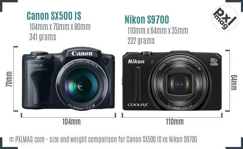 Canon SX500 IS vs Nikon S9700 size comparison