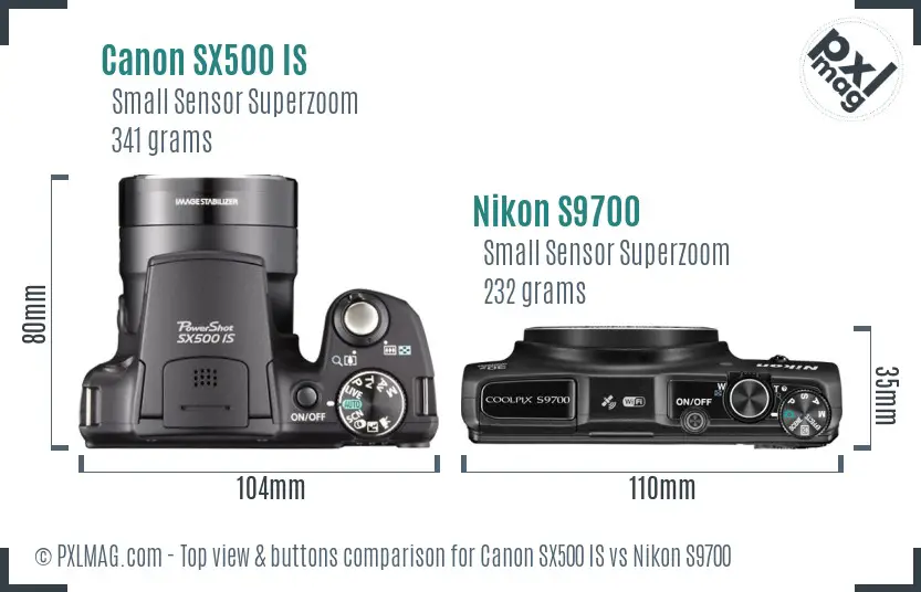 Canon SX500 IS vs Nikon S9700 top view buttons comparison