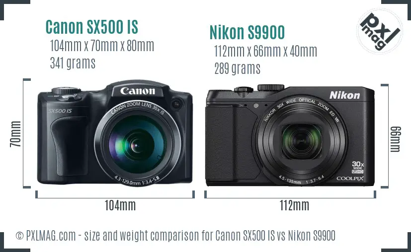 Canon SX500 IS vs Nikon S9900 size comparison