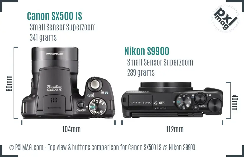 Canon SX500 IS vs Nikon S9900 top view buttons comparison