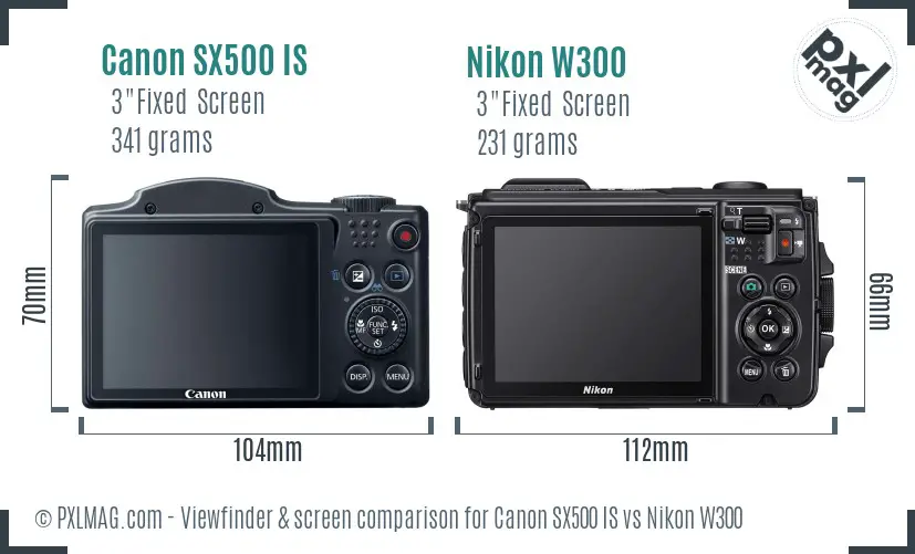Canon SX500 IS vs Nikon W300 Screen and Viewfinder comparison
