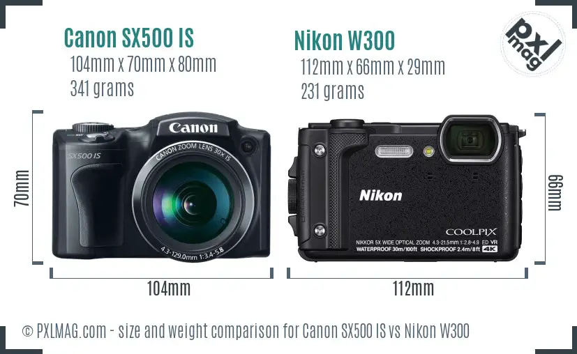 Canon SX500 IS vs Nikon W300 size comparison