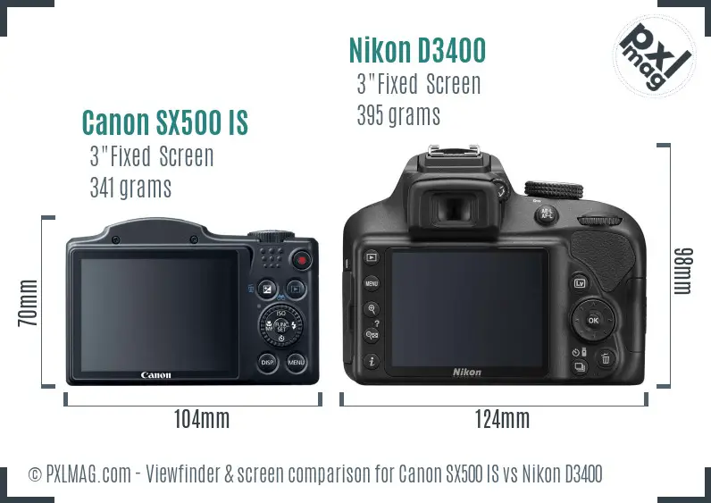 Canon SX500 IS vs Nikon D3400 Screen and Viewfinder comparison