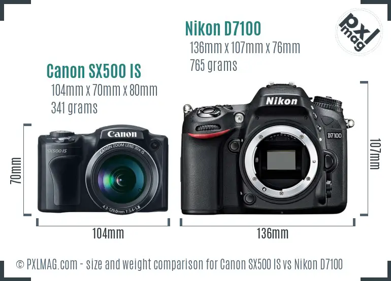 Canon SX500 IS vs Nikon D7100 size comparison