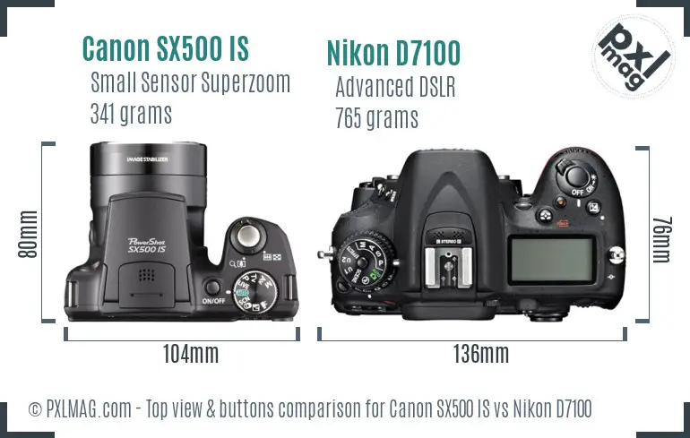 Canon SX500 IS vs Nikon D7100 top view buttons comparison