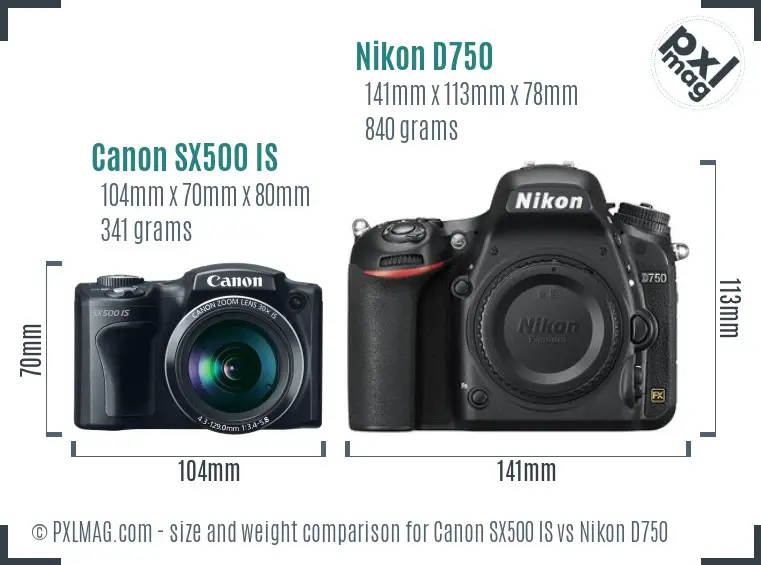 Canon SX500 IS vs Nikon D750 size comparison