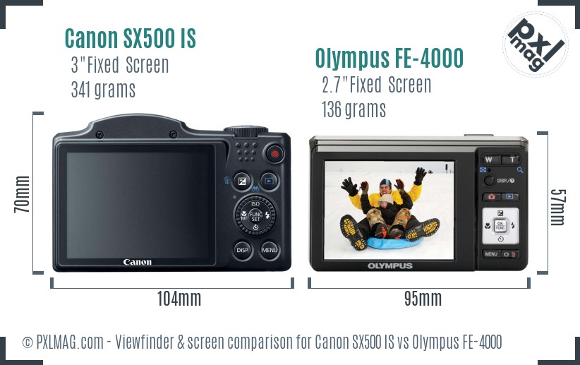 Canon SX500 IS vs Olympus FE-4000 Screen and Viewfinder comparison