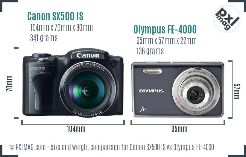 Canon SX500 IS vs Olympus FE-4000 size comparison Canon SX500 IS vs Olympus FE-4000 size comparison