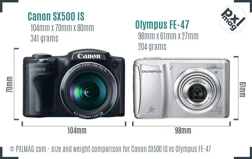 Size and ergonomic comparison of Canon SX500 IS and Olympus FE-47
