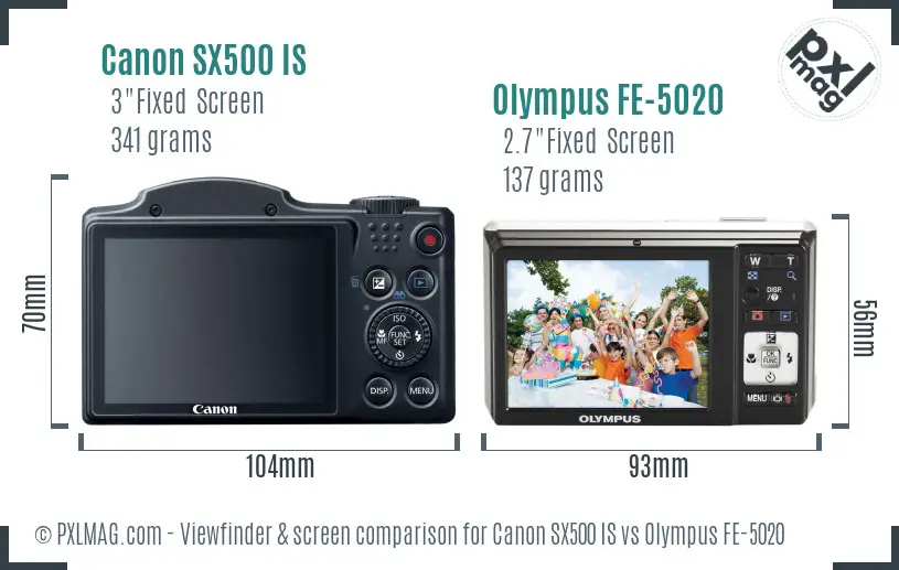 Canon SX500 IS vs Olympus FE-5020 Screen and Viewfinder comparison