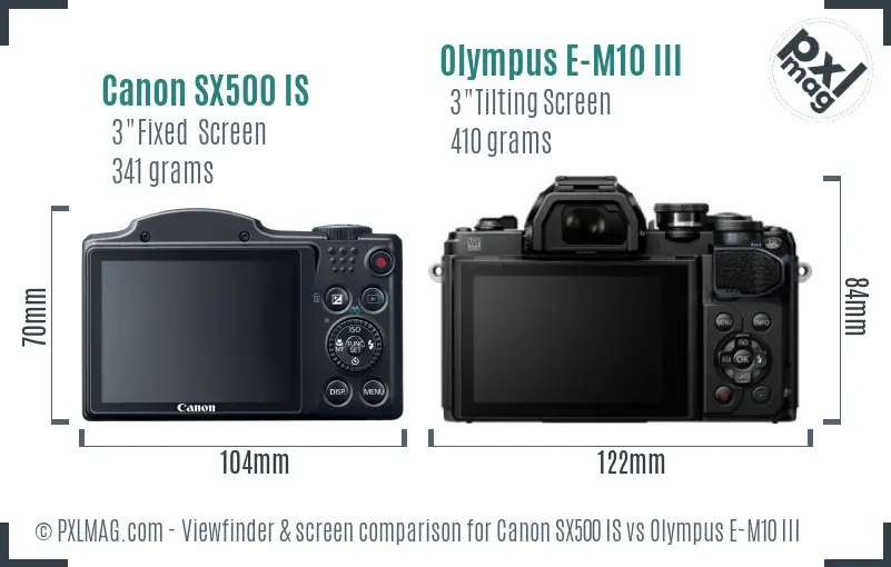 Canon SX500 IS vs Olympus E-M10 III Screen and Viewfinder comparison