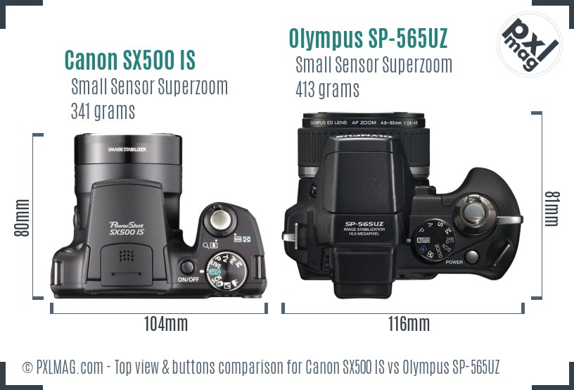 Canon SX500 IS vs Olympus SP-565UZ top view buttons comparison