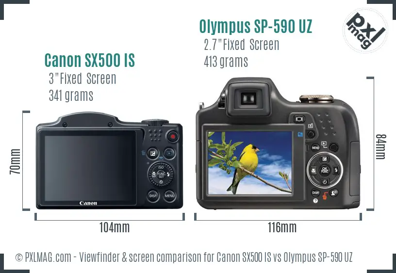 Canon SX500 IS vs Olympus SP-590 UZ Screen and Viewfinder comparison